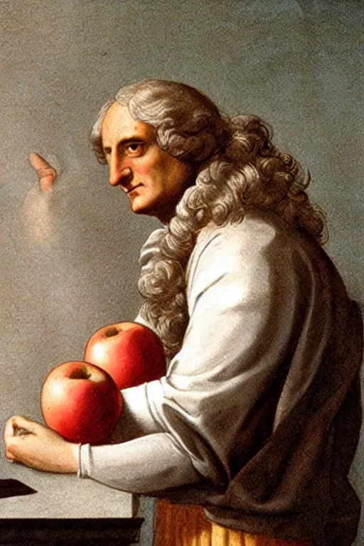 Image similar to isaac newton holding an apple