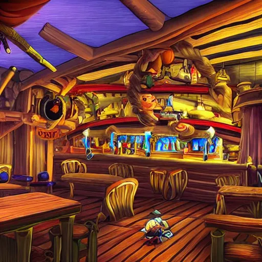 Prompt: secret of monkey island background, pirate pub interior, photograph