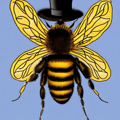 Image similar to a photo of a honeybee wearing a top hat