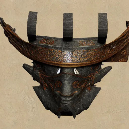 Image similar to shinobi half mask, dragon motive, render, highly detailed, ornamental, sengoku period