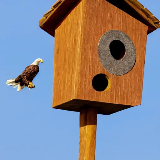 Image similar to tony hawk as an eagle in a birdhouse hyperrealism photo - realistic photography 8 k