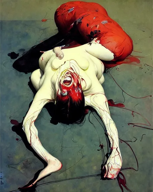 Image similar to you have to pull the feet to break the neck. in the style of adrian ghenie, esao andrews, jenny saville, edward hopper, surrealism, dark art by james jean, takato yamamoto