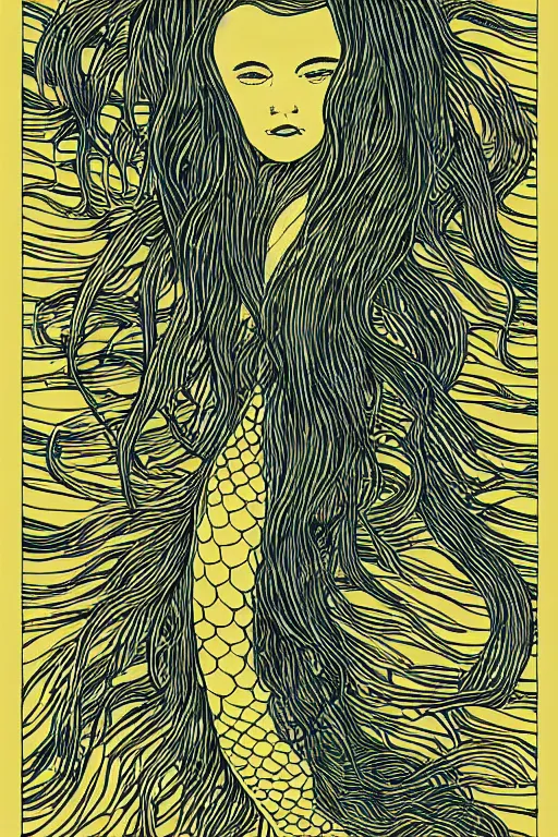 Image similar to portrait of a mermaid in kelp by MCBESS, coloured with gradients