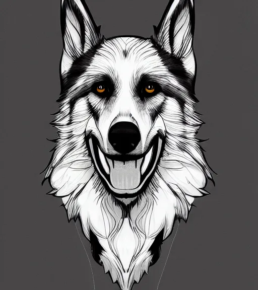Image similar to furaffinity expressive stylized master furry artist digital line art painting portrait character study of the anthro male anthropomorphic german shepard fursona animal person wearing clothes tshirt and shorts