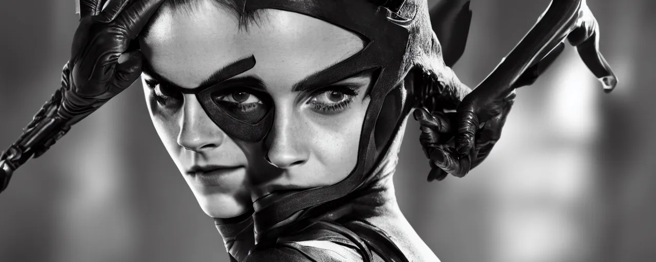 Prompt: Emma Watson as catwoman, 8k wallpaper, XF IQ4, 50mm, F1.4, studio lighting, professional, 8K, Look at all that detail!, Dolby Vision, UHD