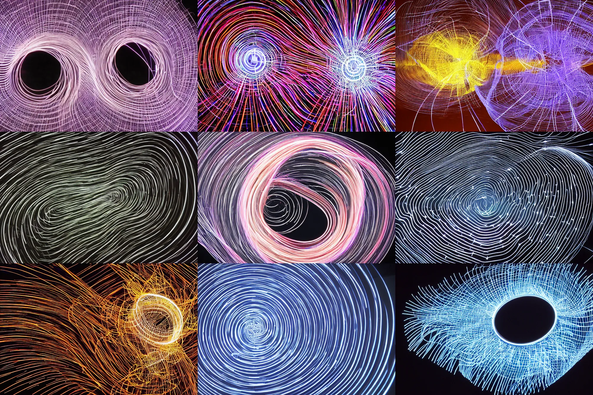 Prompt: LED time-lapse photography of a strange attractor
