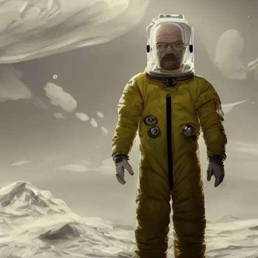 Image similar to Walter white from breaking bad, wearing an astronaut suit in space, dynamic lighting, photorealistic concept art, stunning visuals, creative, cinematic, ultra detailed, trending on art station, detailed