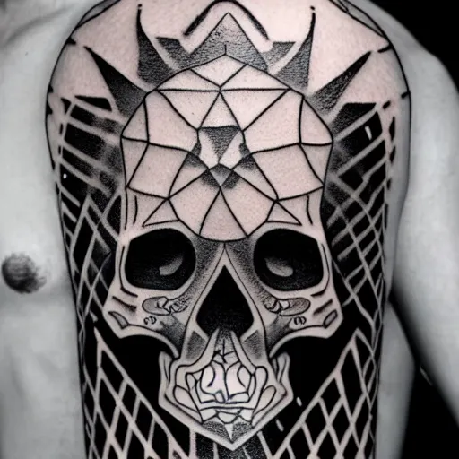 Image similar to tattoo design, stencil, tattoo stencil, traditional, a world famous tattoo of a geometric skull with a galaxy coming out of the top of its head-s 100