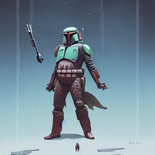 Image similar to Boba fett as a sith warrior artwork by Simon stalenhag