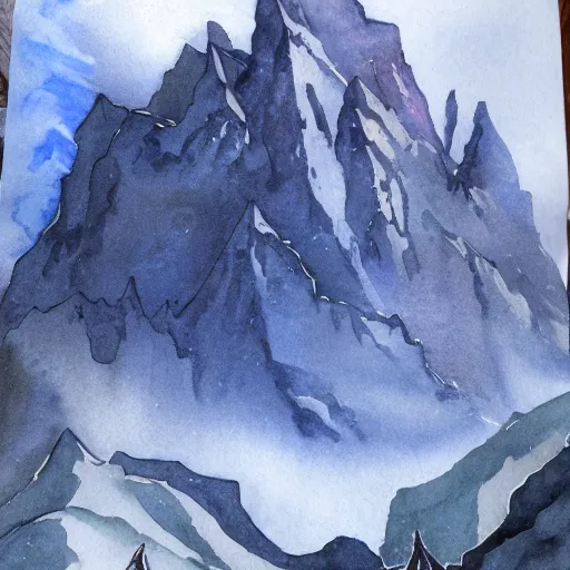 Prompt: at the mountains of madness watercolor