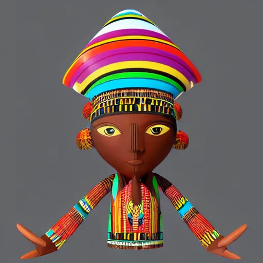 Image similar to african tribal chief vinyl art toy, detailed product photo, 3 d render, magazine collage