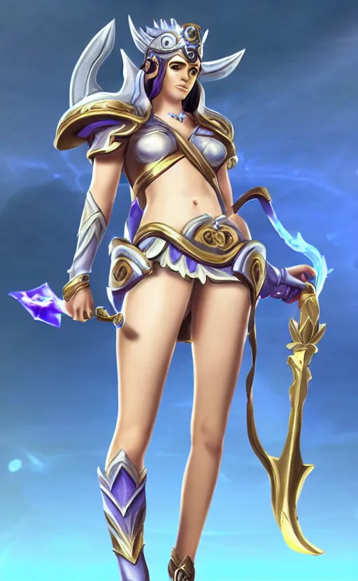 Image similar to athena greek god as a character in the game league of legends, with a background based on the game league of legends, detailed face, old 3 d graphics