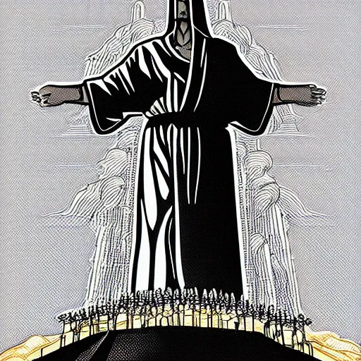 detailed manga illustration of christ the redeemer, Stable Diffusion