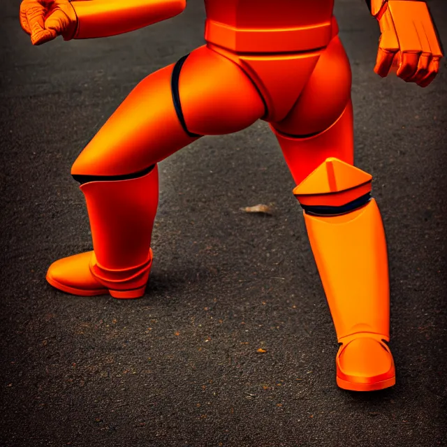 Image similar to orange power ranger, 8 k, hdr, smooth, sharp focus, high resolution, award - winning photo