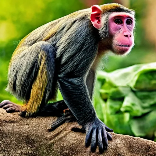 Image similar to monkey pig hybrid, bold natural colors, national geographic photography, masterpiece, full shot