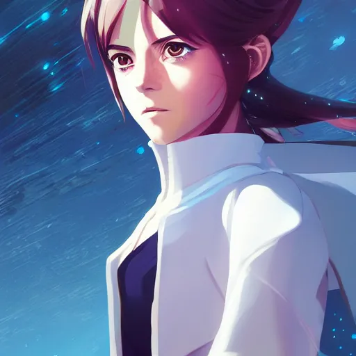 Image similar to an anime manga panel futuristic emma watson, vector behance hd jesper ejsing, rhads, makoto shinkai, lois van baarle, ilya kuvshinov, rossdraws, hd, 3 2 k, ilya kuvshinov, gustav klimt