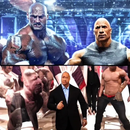 Prompt: dwayne johnson fighting against recep tayyip erdoğan in a church of hell