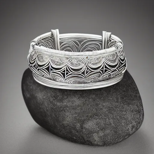 Image similar to (byghee) Bangle designed by the Rock Tribe, White Gold Wire, Mineral Ore, Shungite Elite Quality, Jewelry Photography