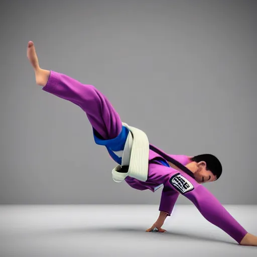 Prompt: a jiu jitsu athlete torso doing an extreme stretch choreographic move, dance photography, pastel colors palette, 3 d scan, high detail, zoom in, foreshortening, natural light