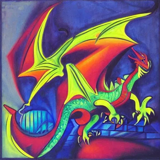 Image similar to “fire breathing dragon, cubism”