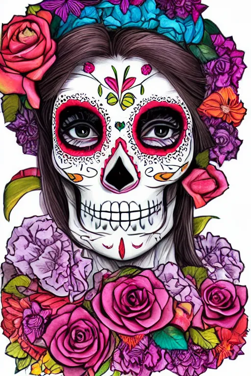 Image similar to Illustration of a sugar skull day of the dead girl, art by loish