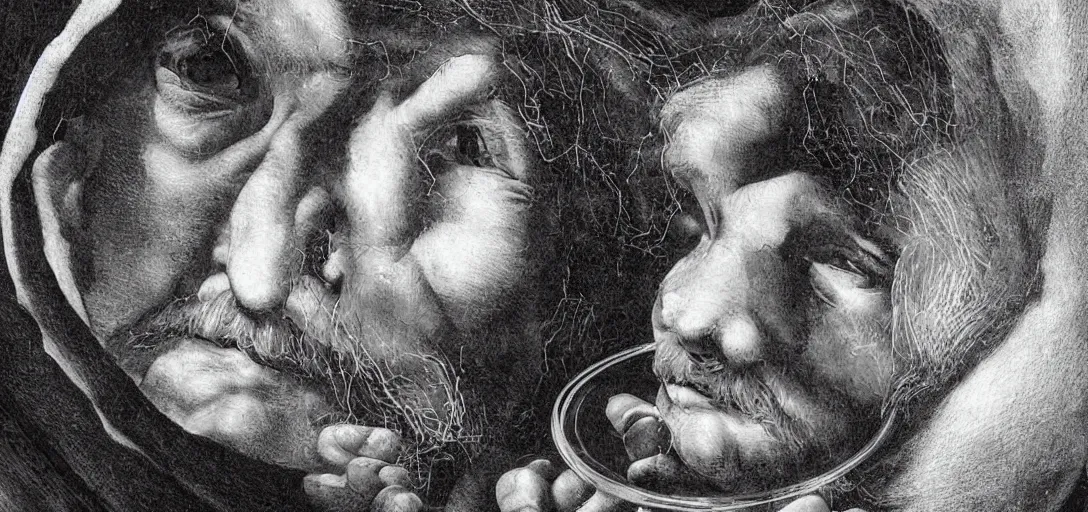 Prompt: a renaissance gypsy fortune teller gazing into a crystal ball in the style of Michelangelo, symmetrical face