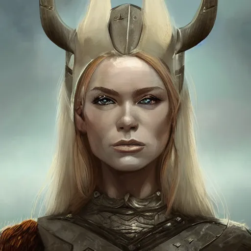 Image similar to scifi viking woman, blonde, portrait, warrior, science fiction, d & d, concept art, matte, sharp focus, illustration, concept art,