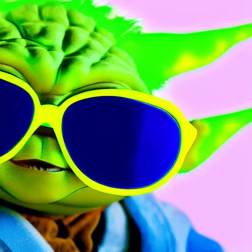 portrait of baby yoda wearing sunglasses, blue and, Stable Diffusion