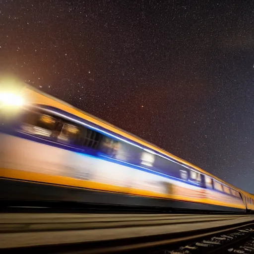 Image similar to A train going through space, 4K, professional photography