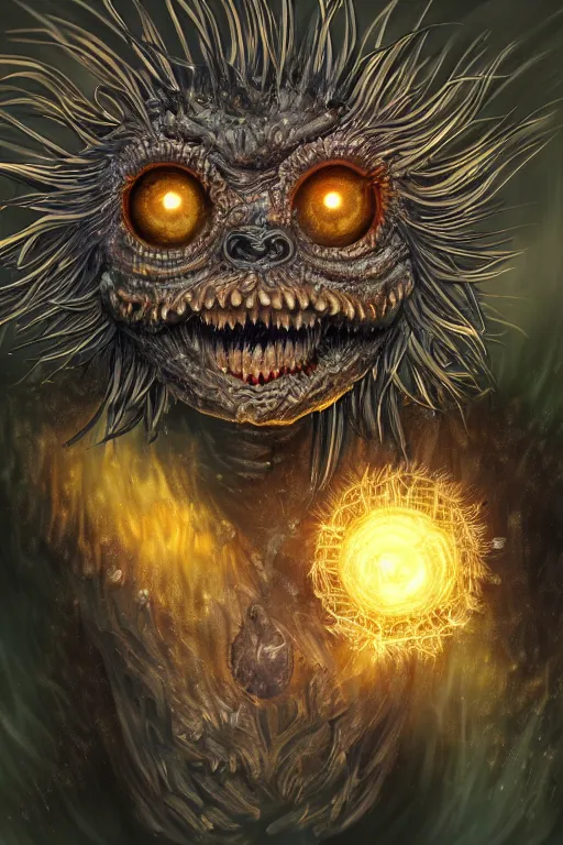 Image similar to a humanoid figure dandelion monster with large glowing eyes, highly detailed, digital art, sharp focus, trending on art station, artichoke, anime art style