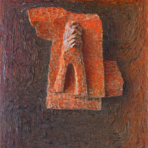 Image similar to a detailed, impasto painting by shaun tan and louise bourgeois of an abstract forgotten sculpture by ivan seal and the caretaker