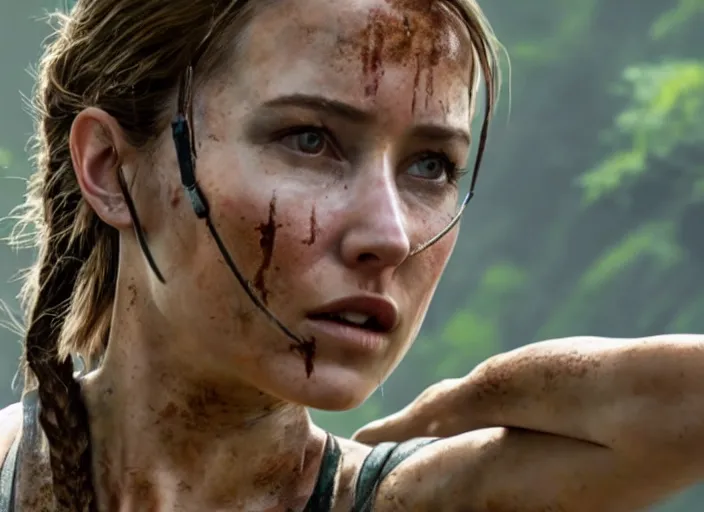 Image similar to film still of!!!! daisy edgar jones!!! as lara croft in new tomb raider movie, 8 k