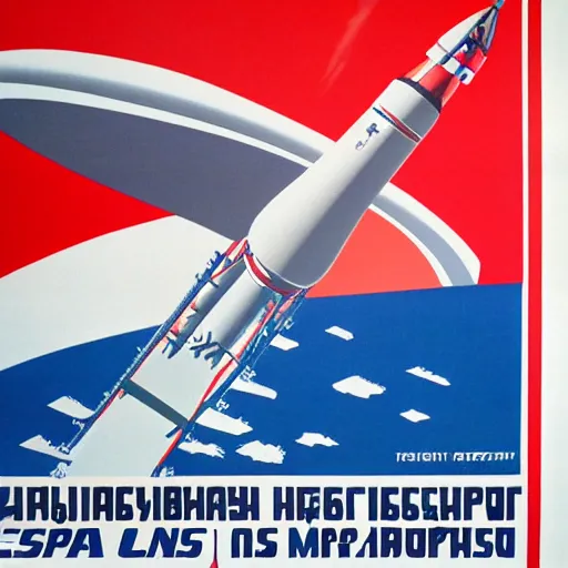 Prompt: Soviet style propaganda poster for NASA's SLS moon launch