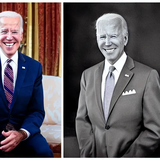 Image similar to A portrait photo of joe biden teams up with a teenage joe biden, perfect faces, 50 mm, award winning photography