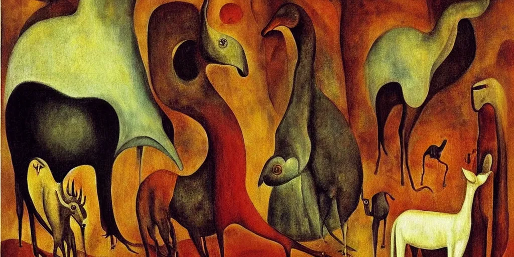 Image similar to disease decimating a global population, animals ruling the world, beautiful painting by leonora carrington