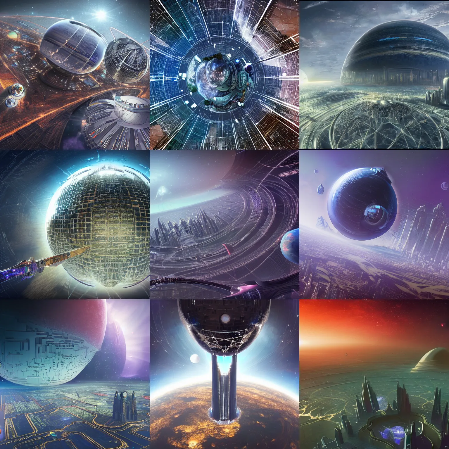 Prompt: orbital perspective of a utopian futuristic planet with a huge gargantuan building and city megastructure big enough to protrude from the planet atmosphere, epic, vast, gothic, space scene, technology, beautiful, crystals, colorful, dark, rich, intricate detail, realistic, epic, gargantuan