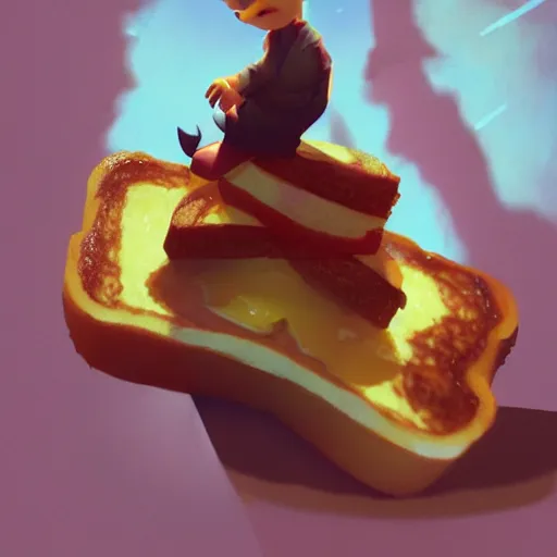 Prompt: my french toast got up and walked away, cute pixar character, volumetric lighting, dynamic composition, fantasy, hyper detailed, ultra realistic, sharp focus, octane render, concept art by sachin teng and sergey kolesov and ruan jia and heng z