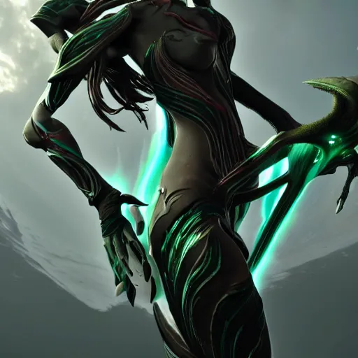 Image similar to photograph of Saryn!!!!!!!!! warframe holding skana!!!!!!!, 8k resolution, high detail, ULTRA REALISTIC VFX, reflections