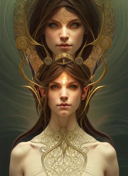 Image similar to symmetry!! portrait of elf, fantasy, intricate, highly detailed, dynamic lighting, digital art, digital painting, artstation, wlop, sharp focus, illustration, art by artgerm and greg rutkowski and alphonse mucha, 8 k