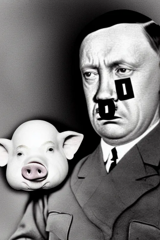 Image similar to hitler with pig nose on his face historical photo in color