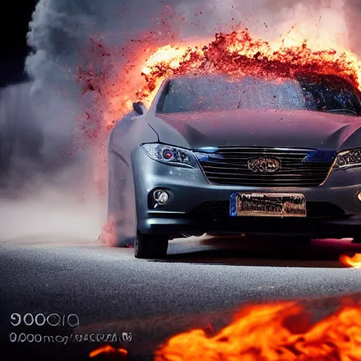 Prompt: photograph of a car right as it explodes, 1,000,000fps camera, 4k