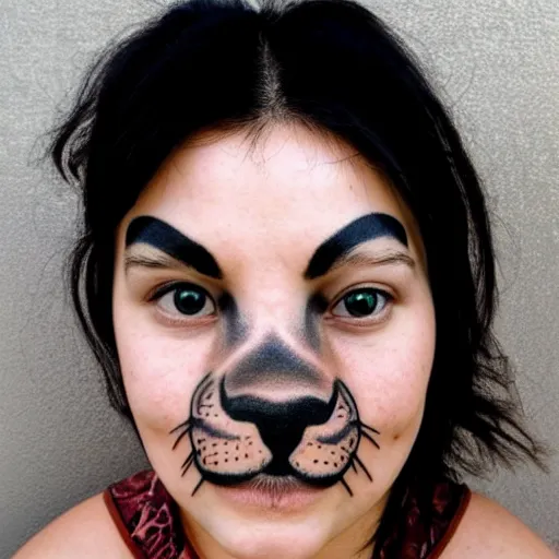 Image similar to animal face tattoo on face, symbol