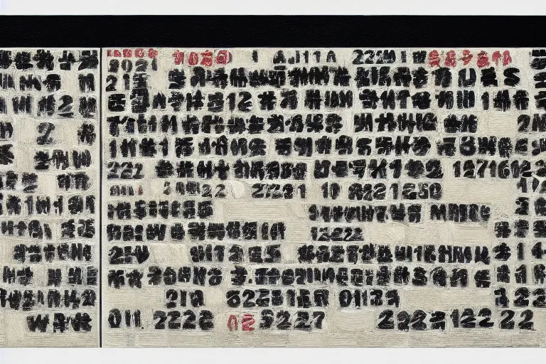 Image similar to a painting of a date AUG9.2022, by On Kawara, white oil paint on black background, Highly Detailed