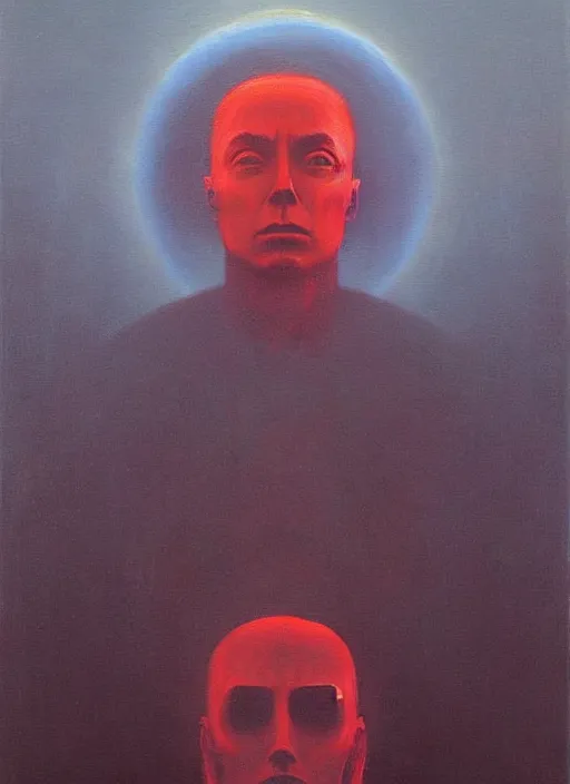 Image similar to A painting in a style of Beksinski featuring Elon Musk. Very detailed, symmetry