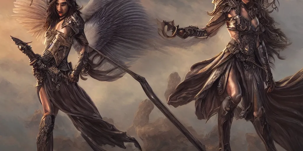 Image similar to female angel warrior. digital art, detailed by magali villeneuve