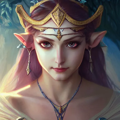 Image similar to beautiful sensual princess zelda, dark fantasy esoteric , closeup, D&D, fantasy, intricate, elegant, highly detailed, digital painting, artstation, concept art, matte, sharp focus, illustration, art by Artgerm and Greg Rutkowski and Alphonse Mucha