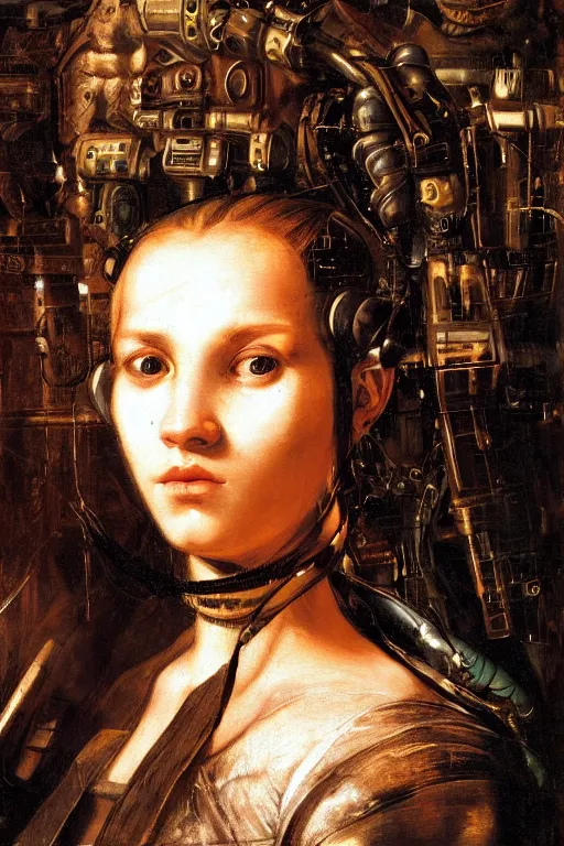 Image similar to a close - up portrait of a cyberpunk cyborg girl, by tintoretto, rule of thirds