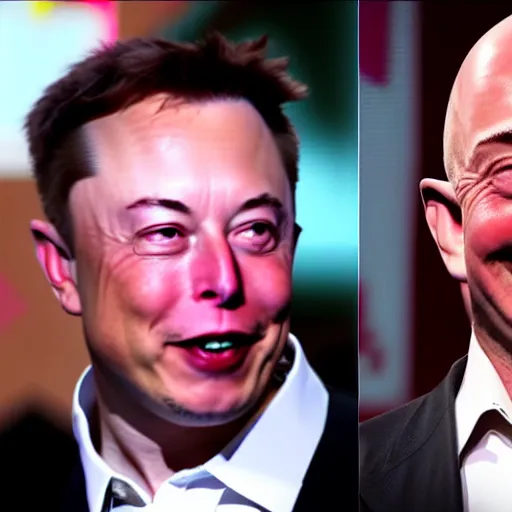 Image similar to elon musk vs jeff bezos in a boxing evening, direct professional video