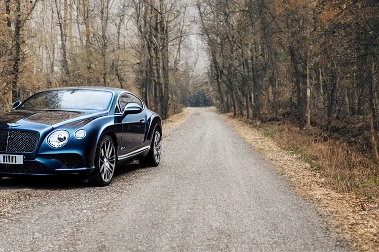 Image similar to Bentley Continental GT in shiny gold film drives along old Russian village road