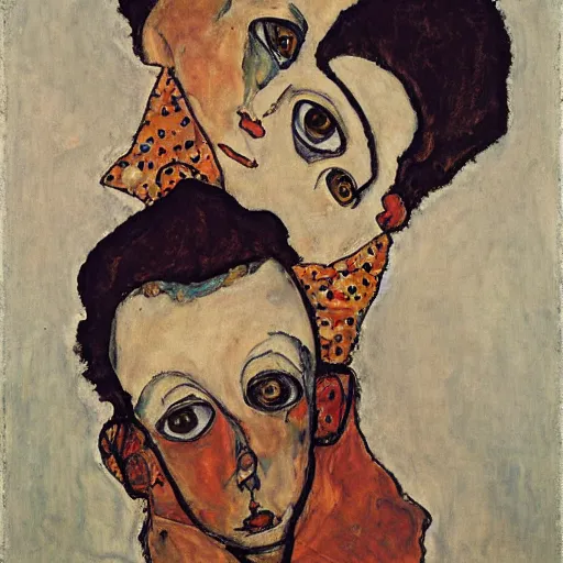 Prompt: an oil painting by egon schiele and Gary baseman